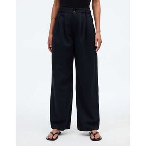 Madewell The Harlow Wide-Leg Pant Black Size 14 High Rise Pleated Linen Blend
